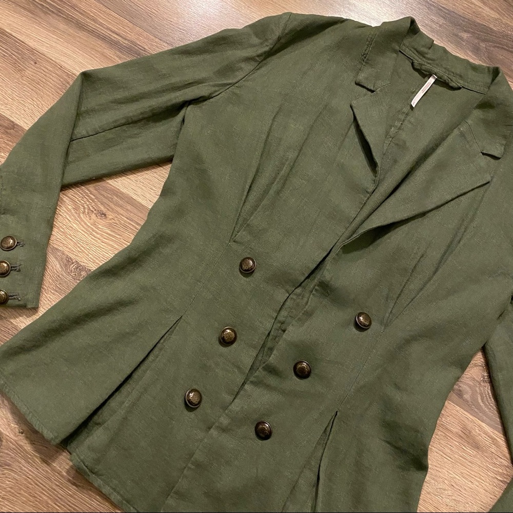 SOLD Free People Green Linen Military Jacket - Picture 4 of 6